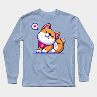 Cute Shiba Inu Dog Scratching Ear Cartoon Long Sleeve T-Shirt